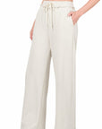 Zenana Plus French Terry Raw Edge Hemmed Pants - Online Only