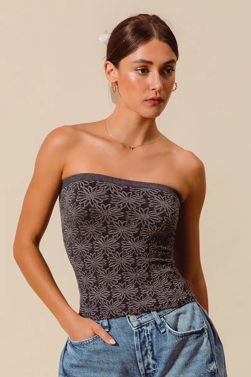 SO ME Jacquard Floral Two Tone Seamless Tube Top
