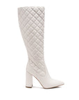 Quilt Knee Figh Block Heeled Boots