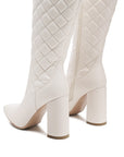 Quilt Knee Figh Block Heeled Boots