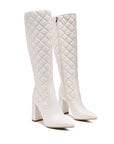 Quilt Knee Figh Block Heeled Boots