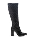 Quilt Knee Figh Block Heeled Boots