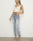 Denim Lab USA High Rise Ripped Girlfriend Jeans