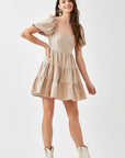 Mustard Seed Puff Sleeve Back Double Tie Tiered Dress - Online Only