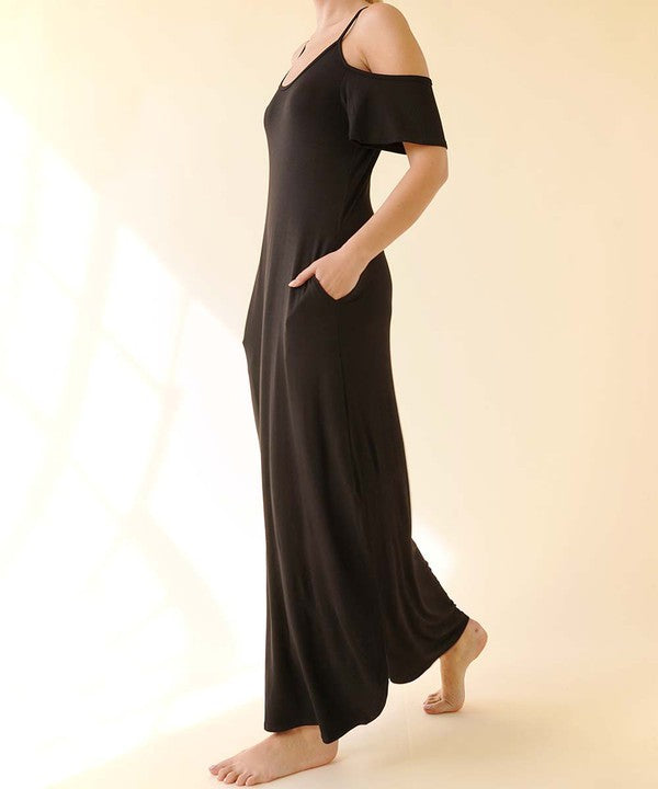 Fabina Bamboo Cold Shoulder Maxi Dress