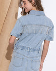 Blue B Washed Denim Overall Romper