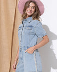 Blue B Washed Denim Overall Romper