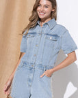 Blue B Washed Denim Overall Romper