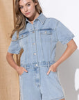 Blue B Washed Denim Overall Romper