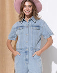 Blue B Washed Denim Overall Romper