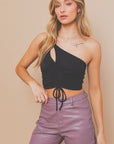 LE LIS One Shoulder Ruched Crop Top