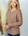 PLUS SIZE White Birch Long Sleeve Solid Knit Top in Forest Green or Mocha - Online Only