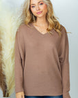 PLUS SIZE White Birch Long Sleeve Solid Knit Top in Forest Green or Mocha - Online Only