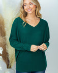 PLUS SIZE White Birch Long Sleeve Solid Knit Top in Forest Green or Mocha - Online Only