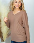 PLUS SIZE White Birch Long Sleeve Solid Knit Top in Forest Green or Mocha - Online Only