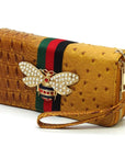 Queen Bee Stripe Ostrich Double Zip Around Wallet - Online Only