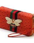 Queen Bee Stripe Ostrich Double Zip Around Wallet - Online Only