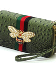 Queen Bee Stripe Ostrich Double Zip Around Wallet - Online Only