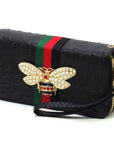 Queen Bee Stripe Ostrich Double Zip Around Wallet - Online Only