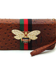 Queen Bee Stripe Ostrich Double Zip Around Wallet - Online Only