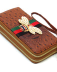 Queen Bee Stripe Ostrich Double Zip Around Wallet - Online Only