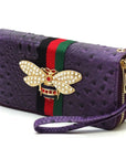 Queen Bee Stripe Ostrich Double Zip Around Wallet - Online Only