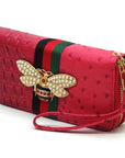 Queen Bee Stripe Ostrich Double Zip Around Wallet - Online Only