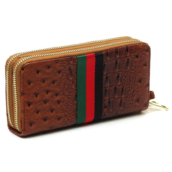 Queen Bee Stripe Ostrich Double Zip Around Wallet - Online Only