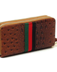 Queen Bee Stripe Ostrich Double Zip Around Wallet - Online Only