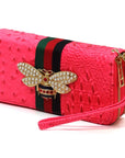 Queen Bee Stripe Ostrich Double Zip Around Wallet - Online Only