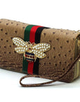 Queen Bee Stripe Ostrich Double Zip Around Wallet - Online Only