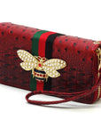 Queen Bee Stripe Ostrich Double Zip Around Wallet - Online Only