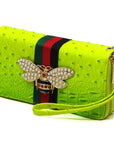 Queen Bee Stripe Ostrich Double Zip Around Wallet - Online Only