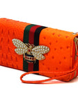 Queen Bee Stripe Ostrich Double Zip Around Wallet - Online Only