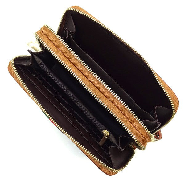 Queen Bee Stripe Ostrich Double Zip Around Wallet - Online Only