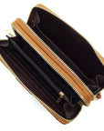 Queen Bee Stripe Ostrich Double Zip Around Wallet - Online Only