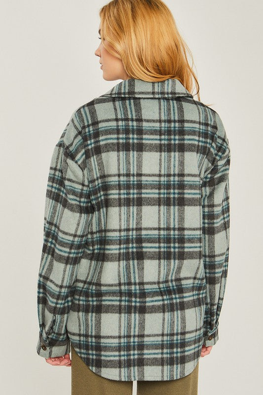 Love Tree Woven Yarn Dye Long Sleeve Shacket - Online Only