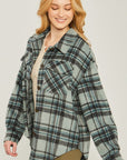 Love Tree Woven Yarn Dye Long Sleeve Shacket - Online Only