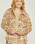 Love Tree Woven Yarn Dye Long Sleeve Shacket - Online Only