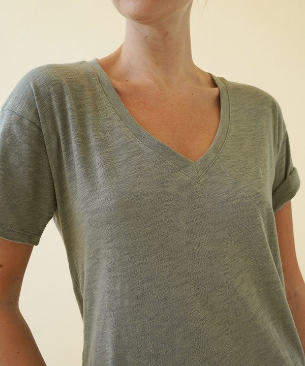 Fabina Cotton Slub V-Neck On Her Day Top