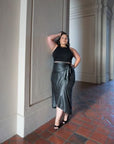 BYRKA PLUS Faux Leather Maxi Wrap Skirt