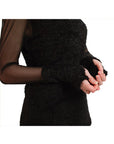 Round Neck Boucle and Mesh Top with Thumbhole Cuff