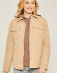 Love Tree Woven Solid Bust Pocket Shacket