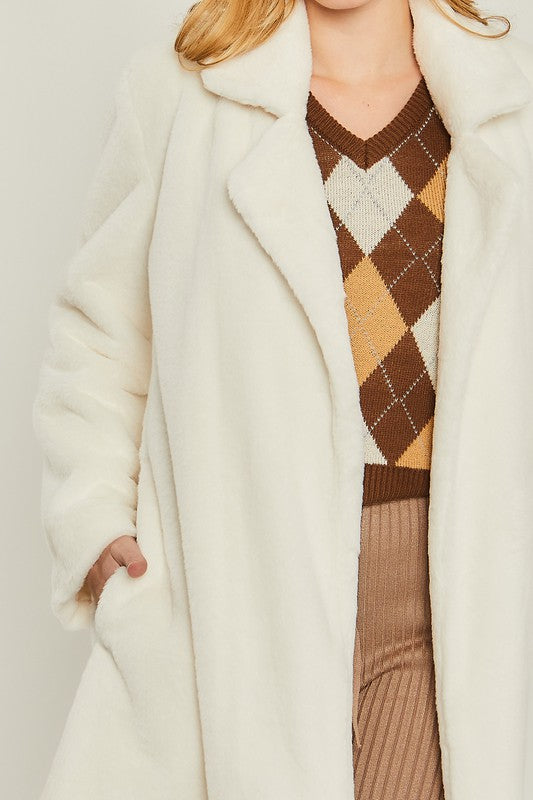 Love Tree Woven Solid Teddy Collar Coat