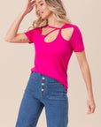 BiBi Cutout Asymmetrical Neck Short Sleeve T-Shirt