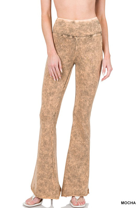 Zenana Acid Wash Raw Edge Hem Pants - Online Only