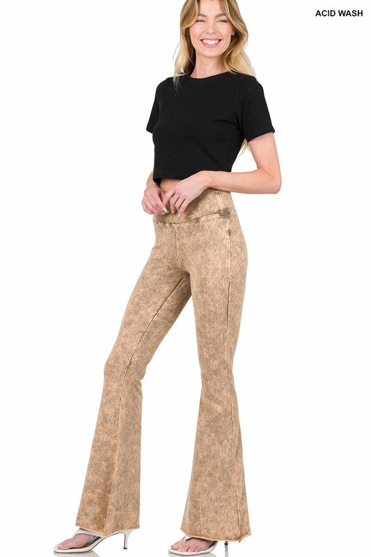 Zenana Acid Wash Raw Edge Hem Pants