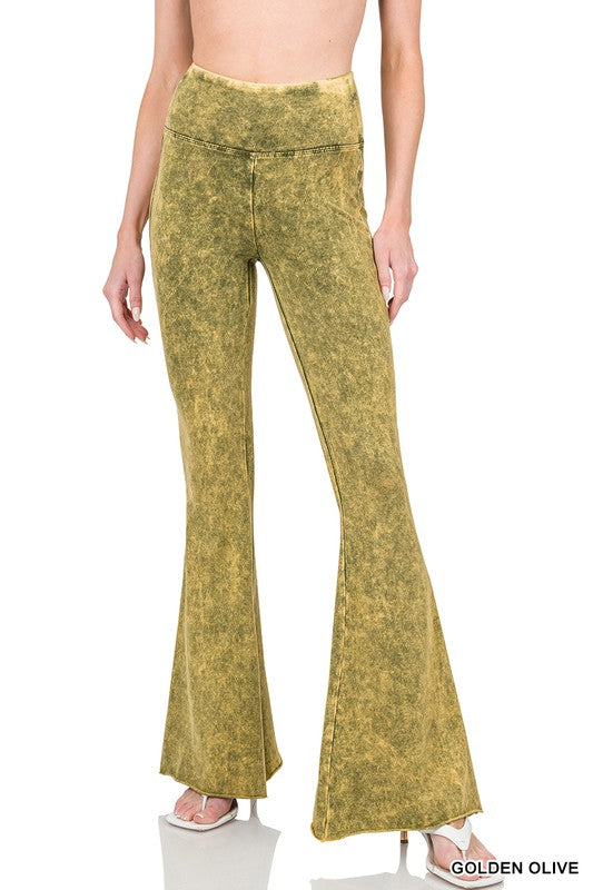 Zenana Acid Wash Raw Edge Hem Pants - Online Only