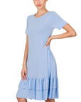 Zenana Short Sleeve Round Neck Ruffle Hem Dress - Online Only