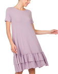 Zenana Short Sleeve Round Neck Ruffle Hem Dress - Online Only